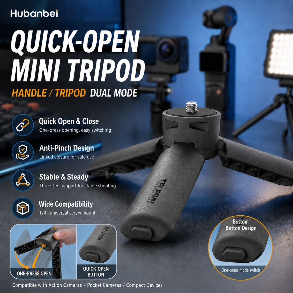 Mini tripé e empunhadura para DJI Osmo Pocket 3/4, celular e câmera de ação com parafuso 1/4