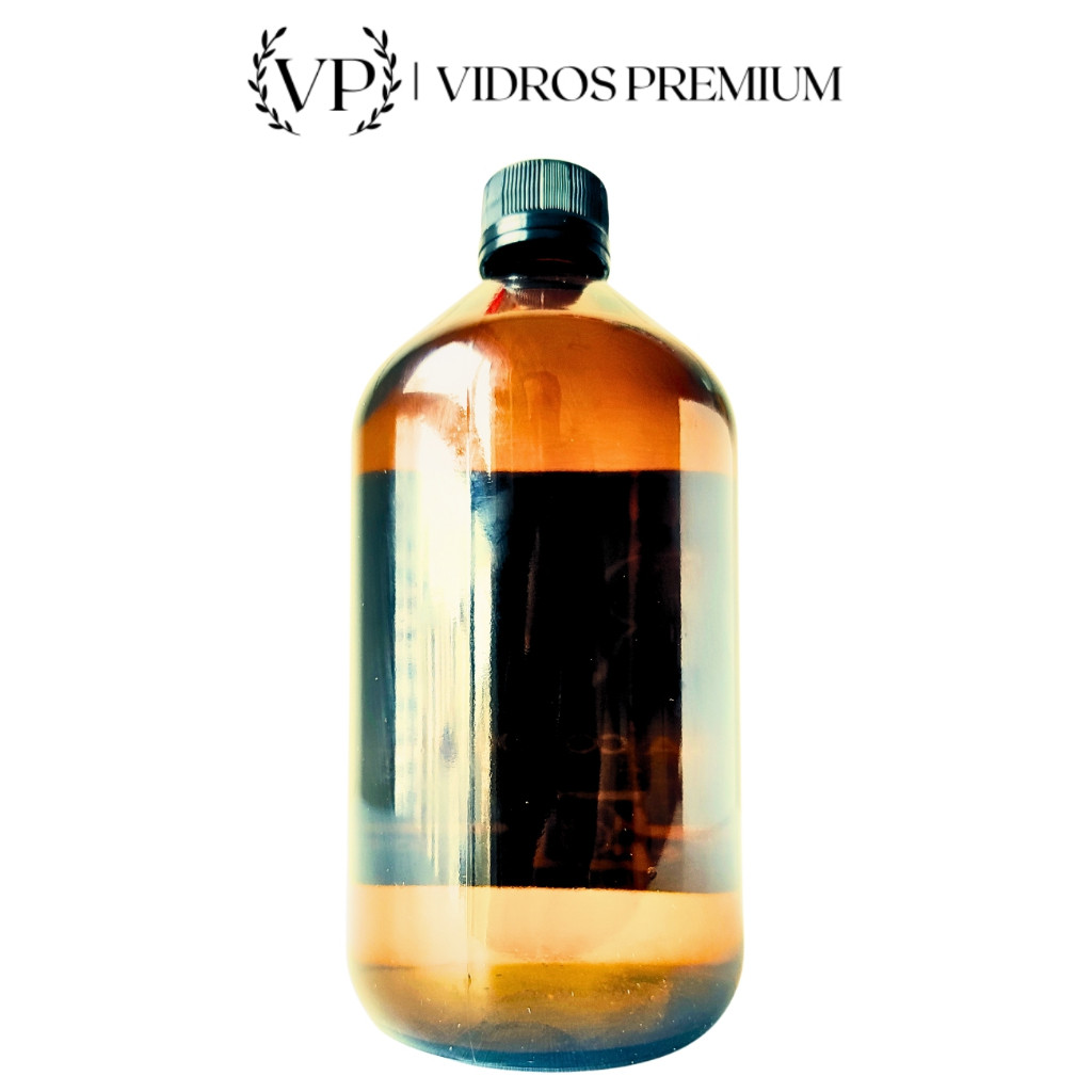 Vidro Âmbar 500ml Growler Escuro Tampa Preta Lacre Premium