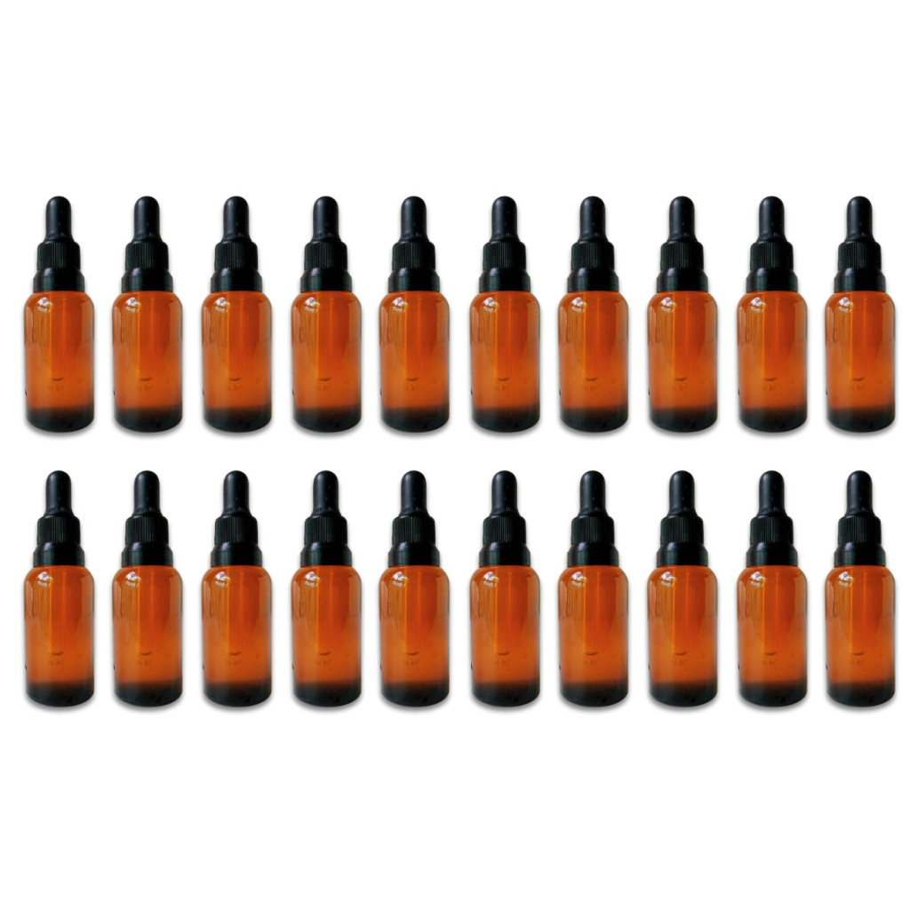 Kit 20x Conta Gotas Frasco Vidro Âmbar 50ml Gotejador Premium