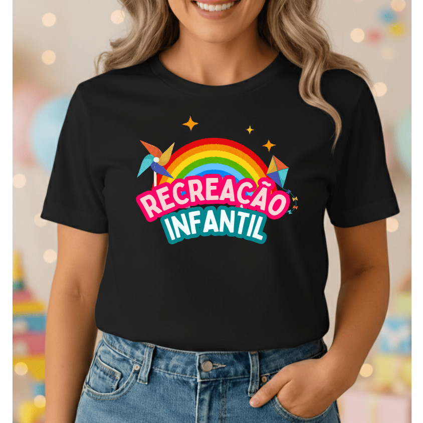 Camiseta Camisa Premium Camiseta Blusa Feminina Recreação Infantil Monitora Recreadora T Shirt Criança Brincadeira Festa