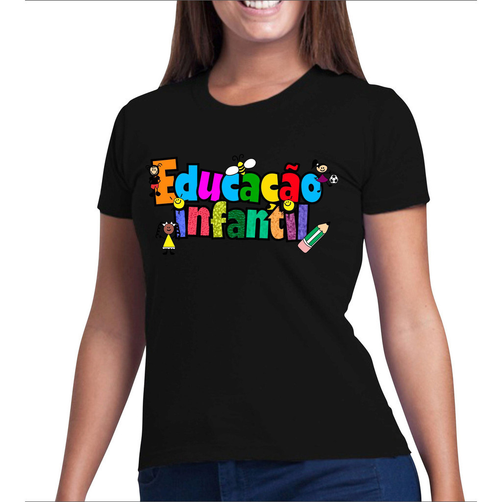 Camiseta Premium em Algodão Puro Camiseta Educação Infantil Creche Escola Professora Monitora cropped verão