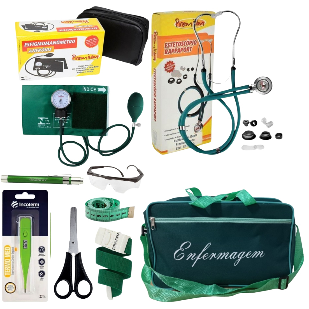 Kit De Enfermagem Verde Premium Com Medidor De Pressão