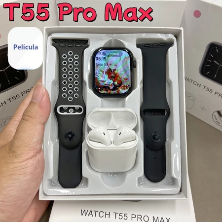 T55 Pro Max Smart Watch Com 4 Earbuds Set Hot-sale 2 Alças Bluetooth Chamada De Papel De Parede Personalizado