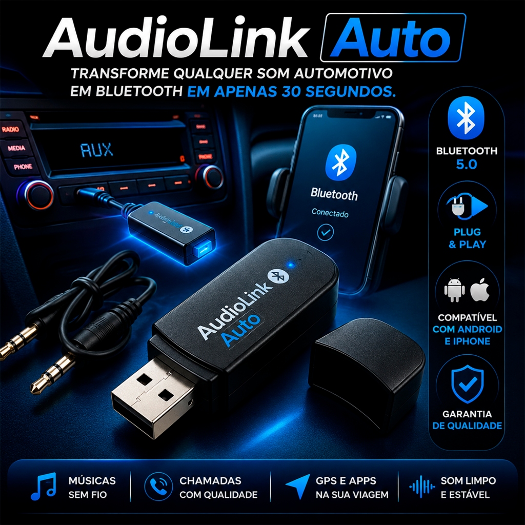 Adaptador Bluetooth Veicular USB P2 Receptor Áudio Som Automotivo Aux Para Android iPhone Universal