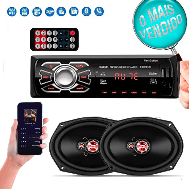 Kit Par De Auto Falantes 6x9 Polegadas Potente Oval + Radio Bluetooth Usb