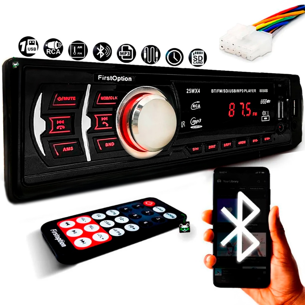 Rádio Som Automotivo MP3 Com Bluetooth USB Auxiliar Pen Drive 1 Din