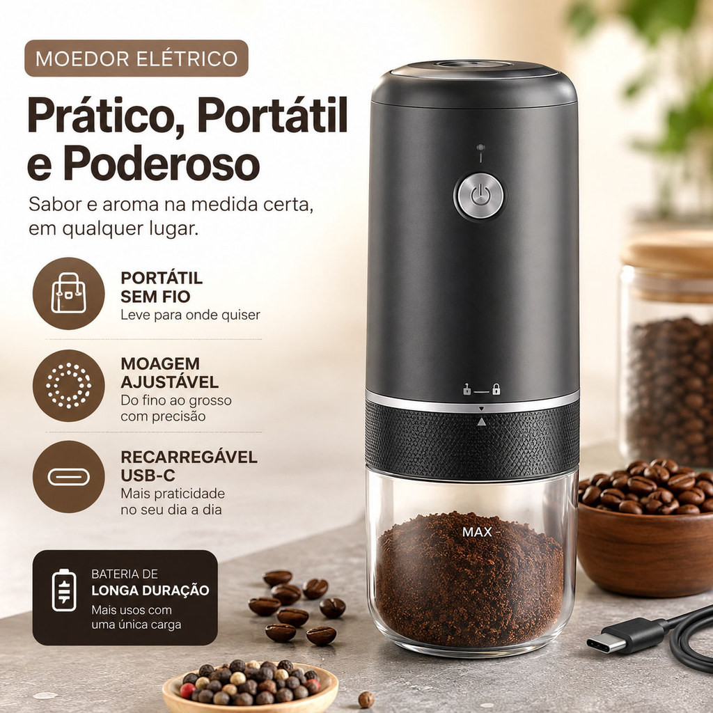 Electric Coffee Grinder Rechargeable Portable Coffee Bean Grinder Adjust Grinding Levels