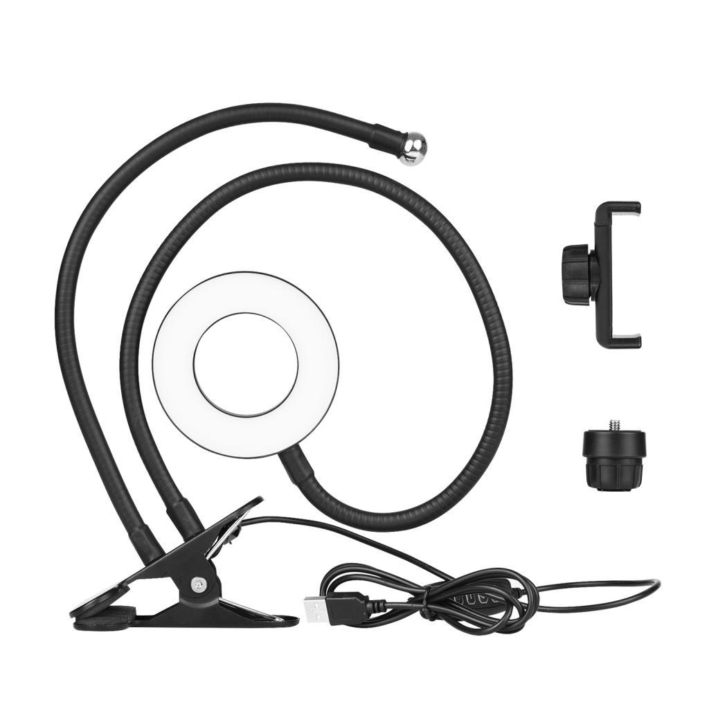 photop-BR Andoer Webcam Light Stand Mini anel USB com clipe de 3,5 polegadas 3 modos de iluminação Design de braços
