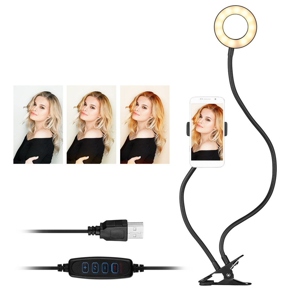 Suporte De Luz Para Webcam Mini Anel USB Com Clipe De 3.5 Polegadas 3 Modos De Iluminação Design De Braços Flexíveis Reg