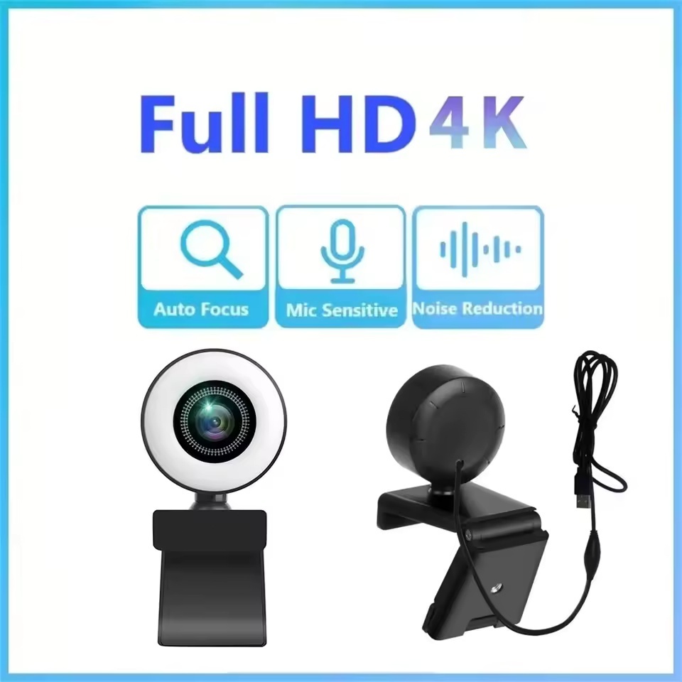 Webcam 1080P Mini Câmera Full HD Com Microfone De Luz De Preenchimento De Anel USB Transmissão Ao Vivo