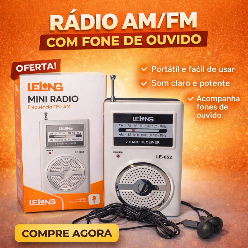 Rádio Portátil Am/fm Le-652 Lelong Mini Pilha Fone De Ouvido de bolso vovô e vovó todas as idadades