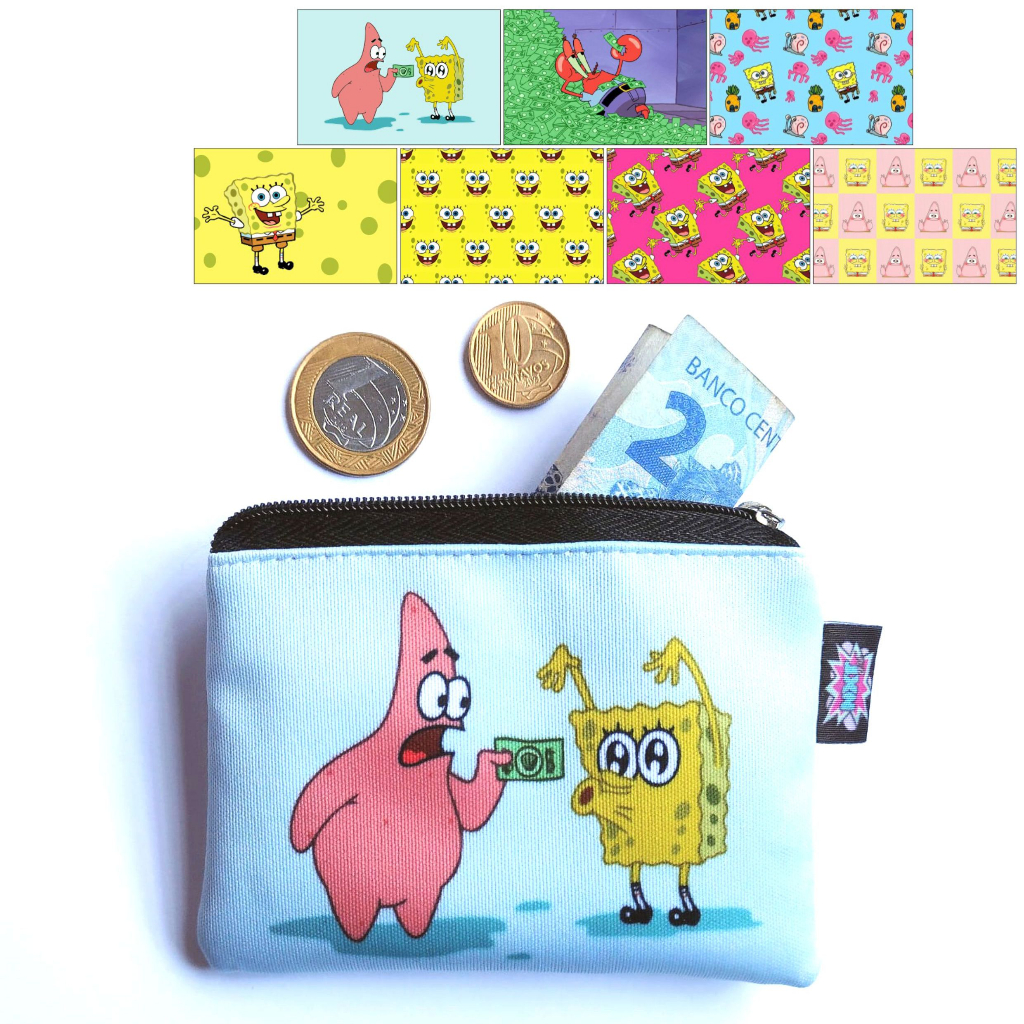 Porta Moedas / Batom / Fone / Cartão / Níquel / Bolsinha / Carteira / Mini Nécessaire Bob Esponja / Patrick / Desenho