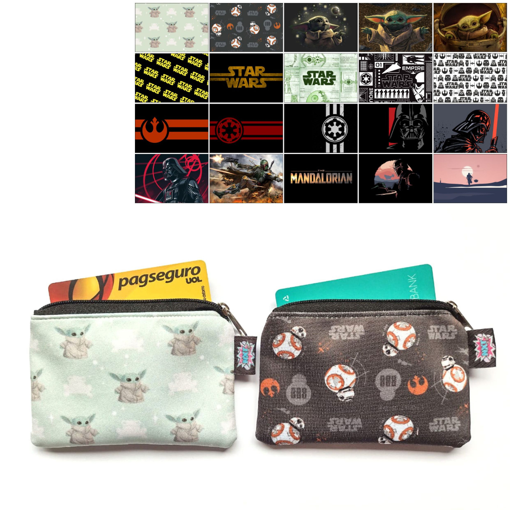 Porta Moedas / Fone / Cartão / Níquel / Bolsinha / Carteira / Mini Nécessaire Star Wars / BB-8 / Droide / Grogu