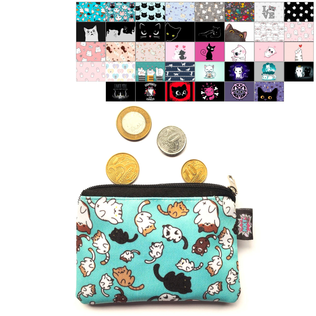 Porta Moedas / Fone / Cartão / Níquel / Bolsinha / Carteira / Mini Nécessaire Gatinhos / Gatos / Fofo / Pet