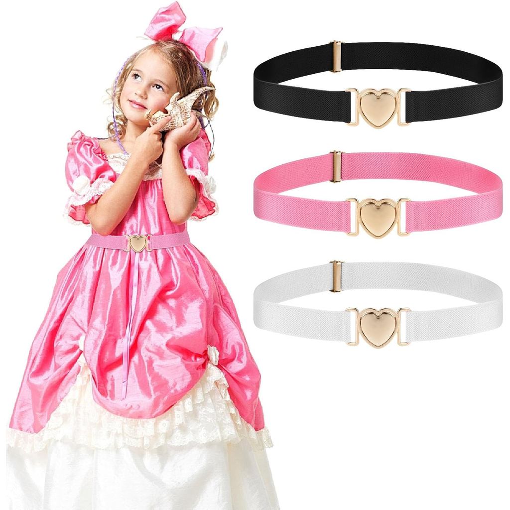 3 Pcs Heart Elastic Waist Belts Girls, Adjustable Stretch Belts Quick Release Cute Belt for Women Pants Dress Jeans