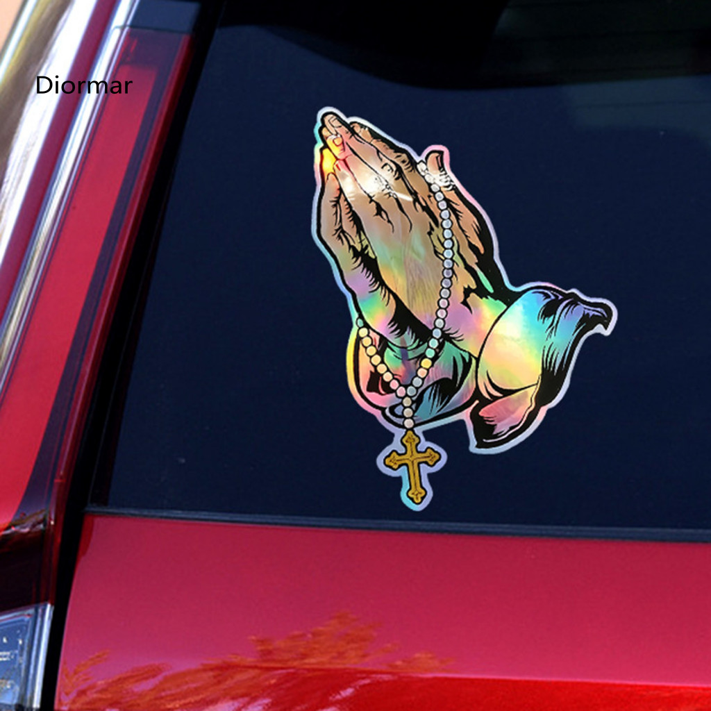 Waterproof Reflective Vinyl Sticker Car Body Decal Praying Hands Rosary – Jesus for Auto Window Bumper Laptop Wall for