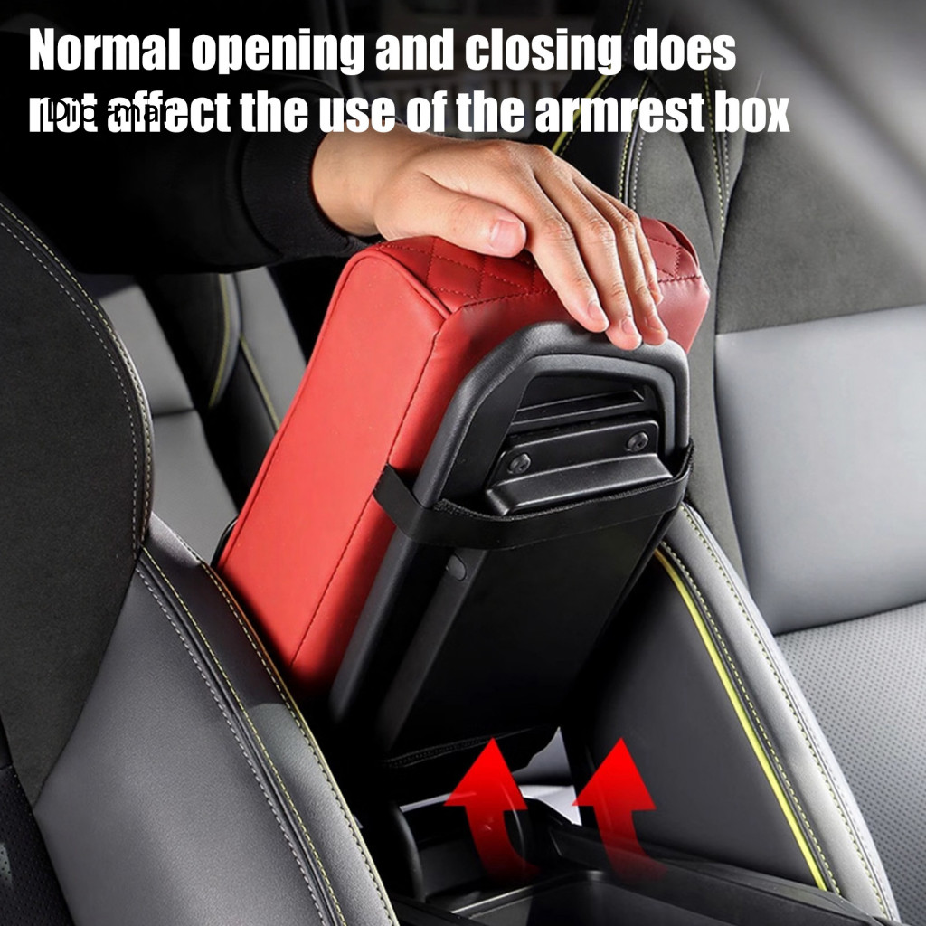 Armrest Pillow for Car Elastic Strap Cover Waterproof Faux Leather Console with 2 Cup Holders Universal Protector Durabl