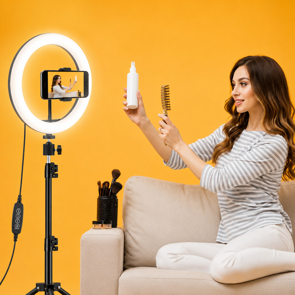 Iluminação Ring Light LED 6'' USB 10 Intensidades 3 Cores para Conteúdo Digital