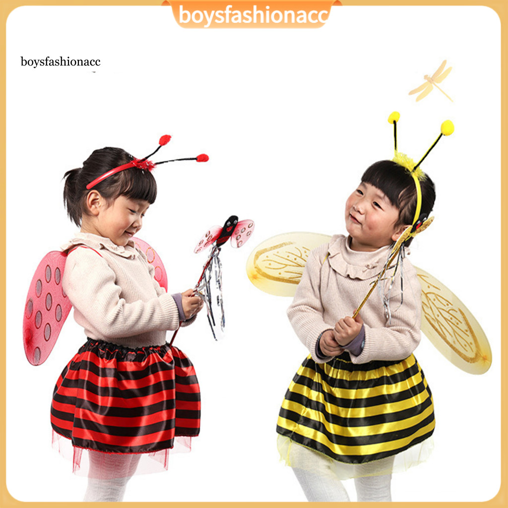 4pcs Princess Dress Up Trunk Set for Girls – Bee Butterfly Costumes with Foldable Wings Perfect Gift for Role Play and