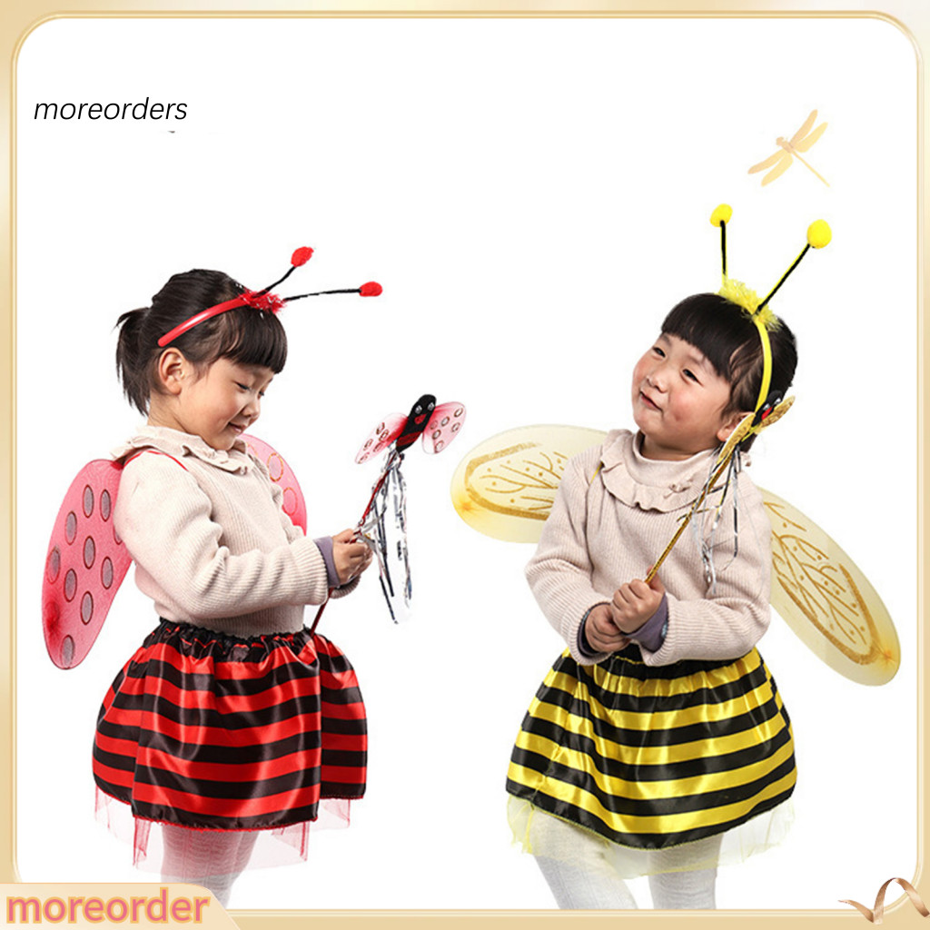4pcs Princess Dress Up Trunk Set for Girls – Bee Butterfly Costumes with Foldable Wings Perfect Gift for Role Play and