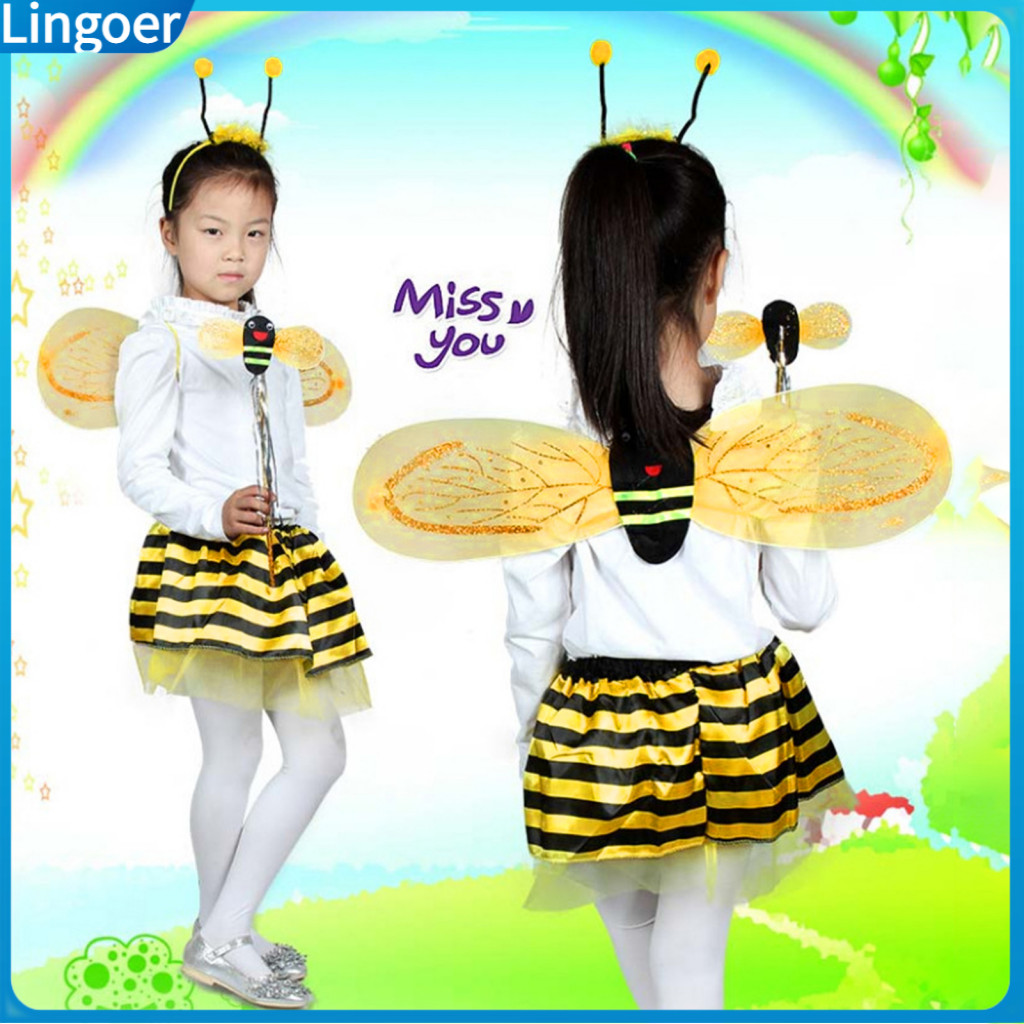 4pcs Princess Dress Up Trunk Set for Girls – Bee Butterfly Costumes with Foldable Wings Perfect Gift for Role Play and