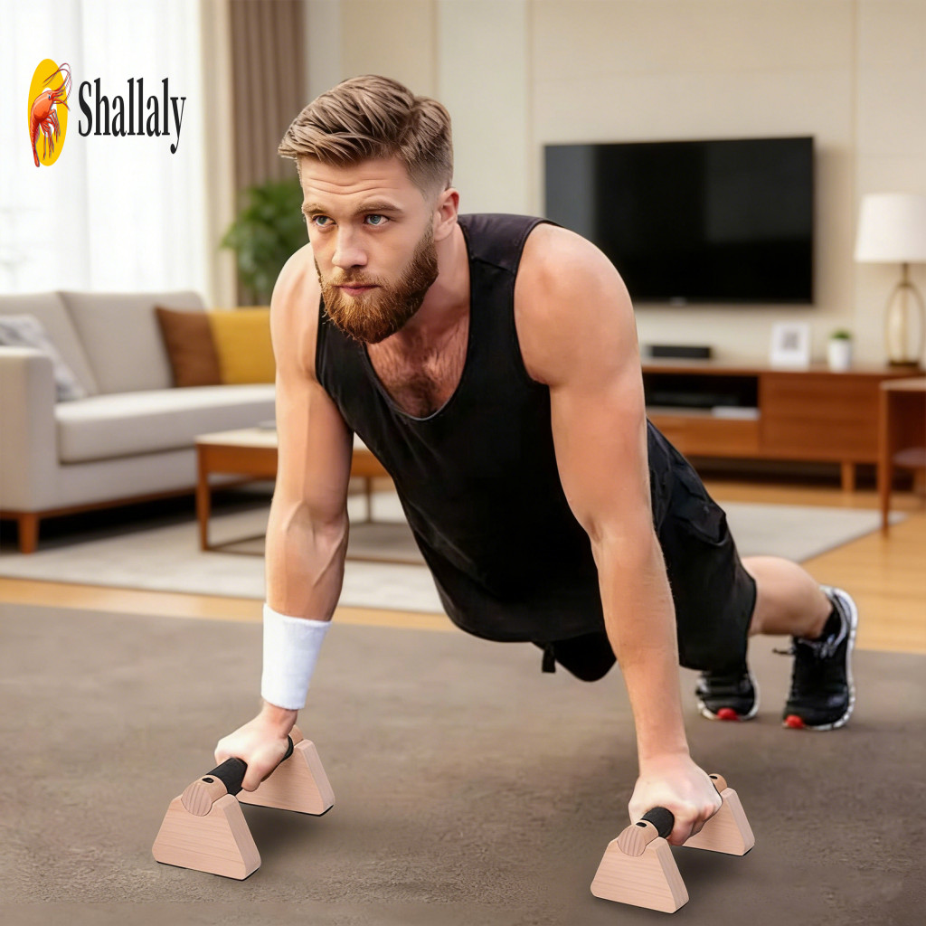 Push-up Stand Set Parallettes Bar 2pcs Wooden Bars with Anti-slip Grip – Ergonomic for Home Gym Strength Training Floo