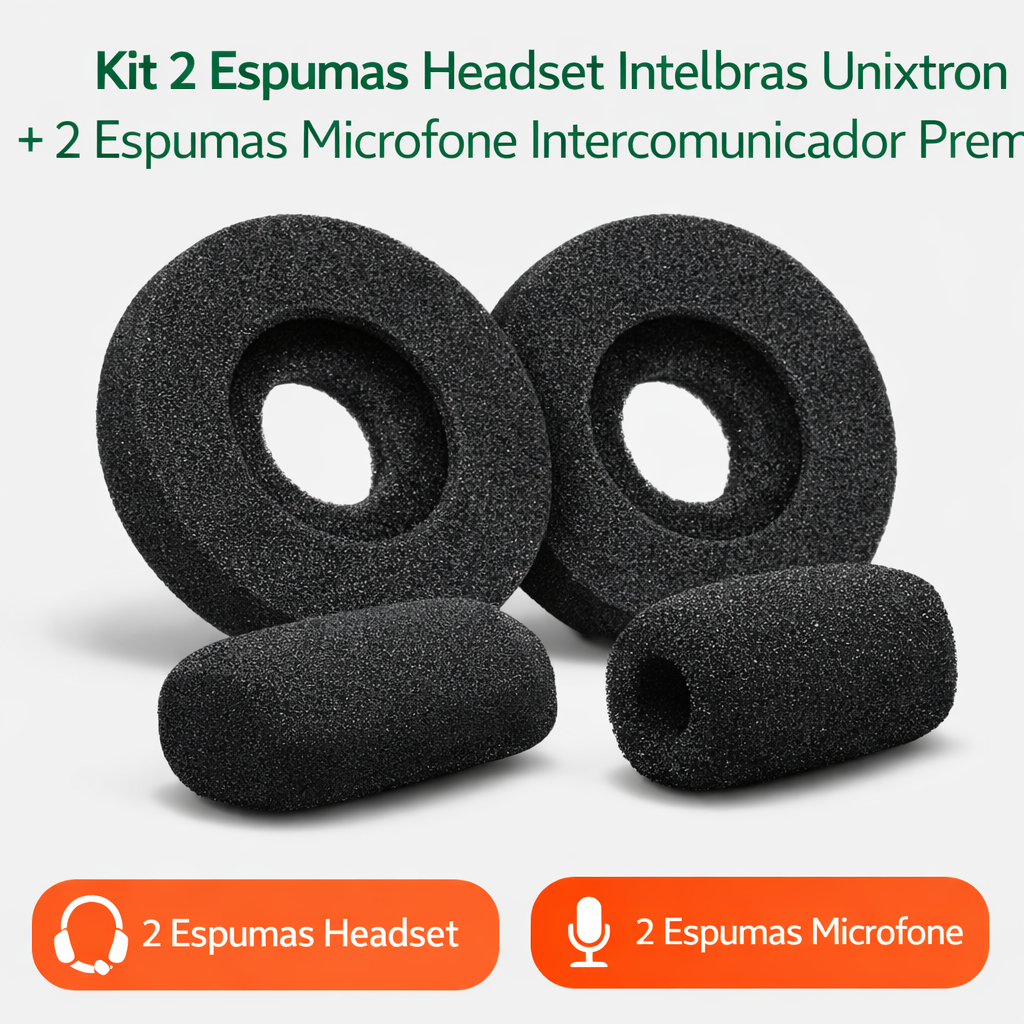 Kit Espuma Headset Intelbras Unixtron + Espuma Microfone Intercomunicador Redução de Ruído Premium