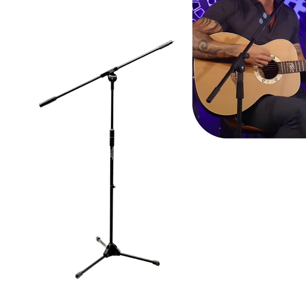 Pedestal de Microfone Premium em Aço com Estante GIrafa e Regugalem de Altura + Cachimbo Brinde