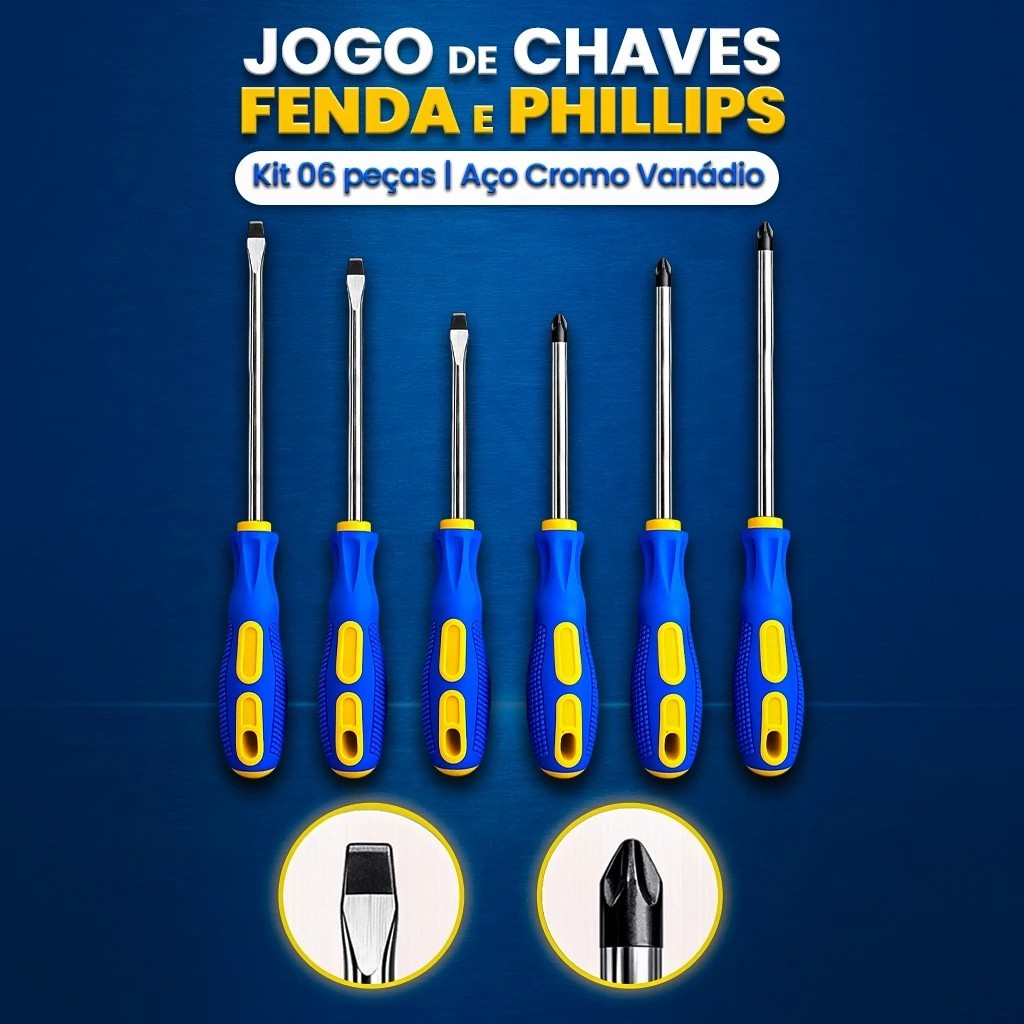 Professional Screwdriver and Phillips Head Set in Steel, Magnetic Tips, Durable Rubberized Handle