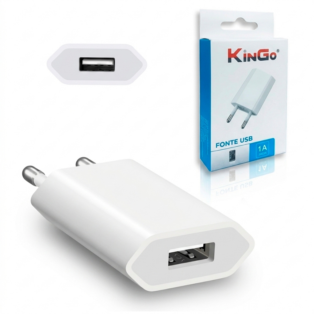 Fonte De Parede Usb 5v 1a P/smartwatch Caixa de Som MP3 Tablet Kingo Bivolt Original Branco