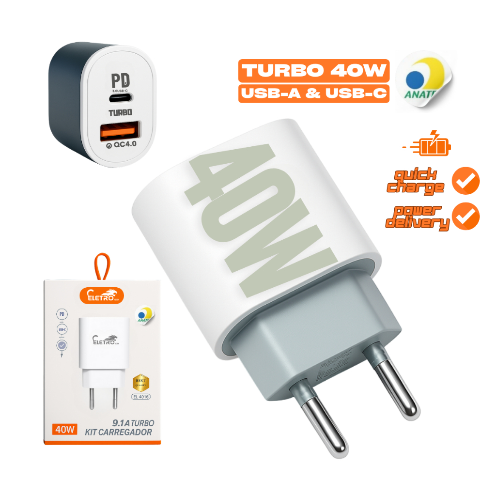 Fonte Usb Turbo Carregador Parede / Tomada 40w Para Celular, Tablet E Smart Watch