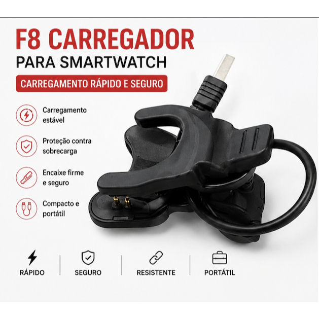 Cabo Carregador Usb Para Relogio F8 x8  w34s f9 mtr26 Smartwatch 2 Pinos 4mm