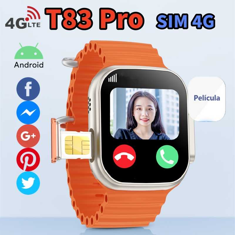 【4G SIM+CAMERA】Smartwatch Smart Watch T83 Pro Com Slot Para Cartão SIM , 4G , BTCall , BTMusicl , Carregamento Sem Fio