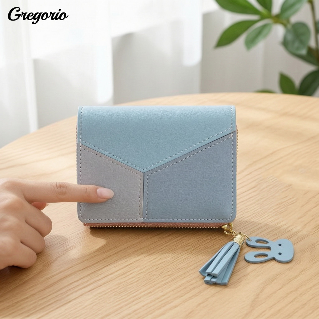 Slim Card Holder Wallet Color Block Women Bifold with Id Window Zipper Coin Pocket – Compact Mini Purse for Travel Wor