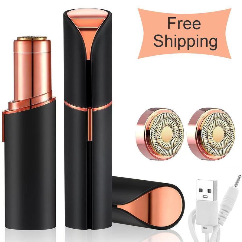 Women's Painless Electric Facial Hair Removal Mini Travel Razor - Stainless Steel & Gold Plated LED Light for Precision