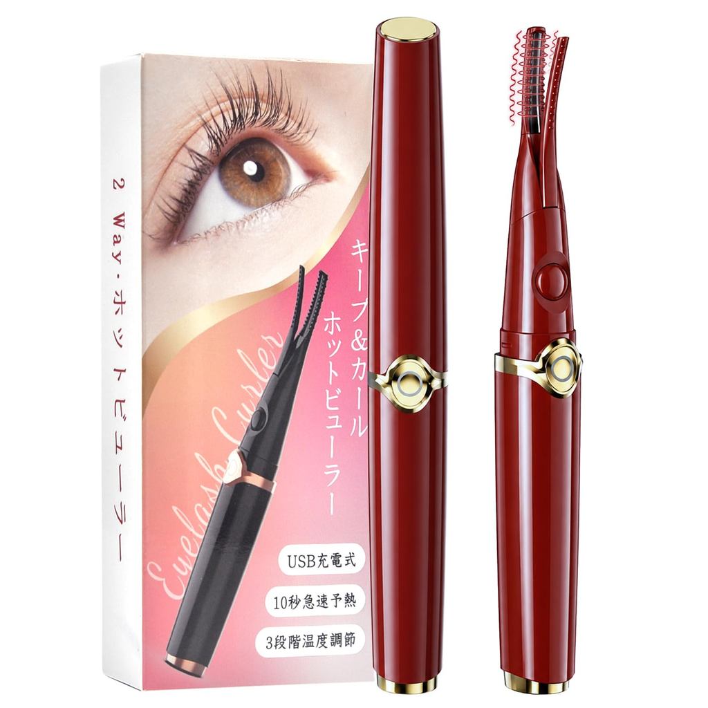 Monons Hot Eyelash Curler 2-in-1 USB Rechargeable with 3 Temperature Settings, Quick 10-Second Preheat, Automatic Power