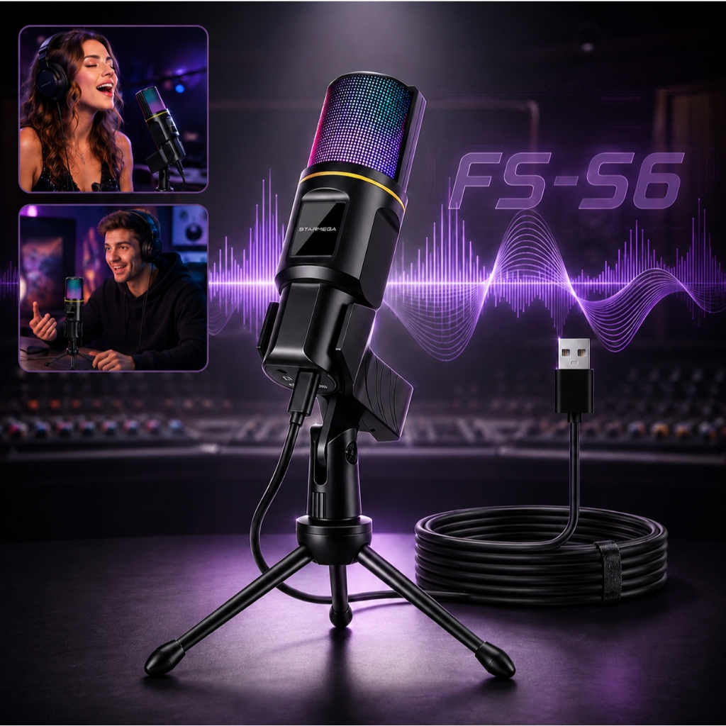 STARMEGA FS-S6 USB Cardioid Rgb Condenser Microphone for Pc Gamer and Recording