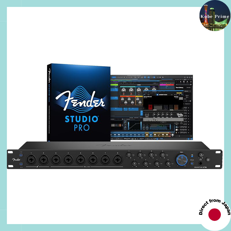 Fender Quantum LT 16 | 16-inch 8-out USB-C audio interface for music production featuring 8 MAX-HD microphone preamps, 14 line inputs, low latency drivers, loopback, balanced outputs, and a headphone amplifier, compatible with Mac & PC.