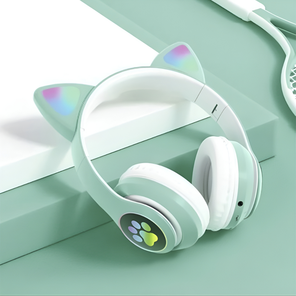 Fone de Ouvido Bluetooth Headphone Led Light Gatinho Anime c/ Selo Anatel Para Menina Menino