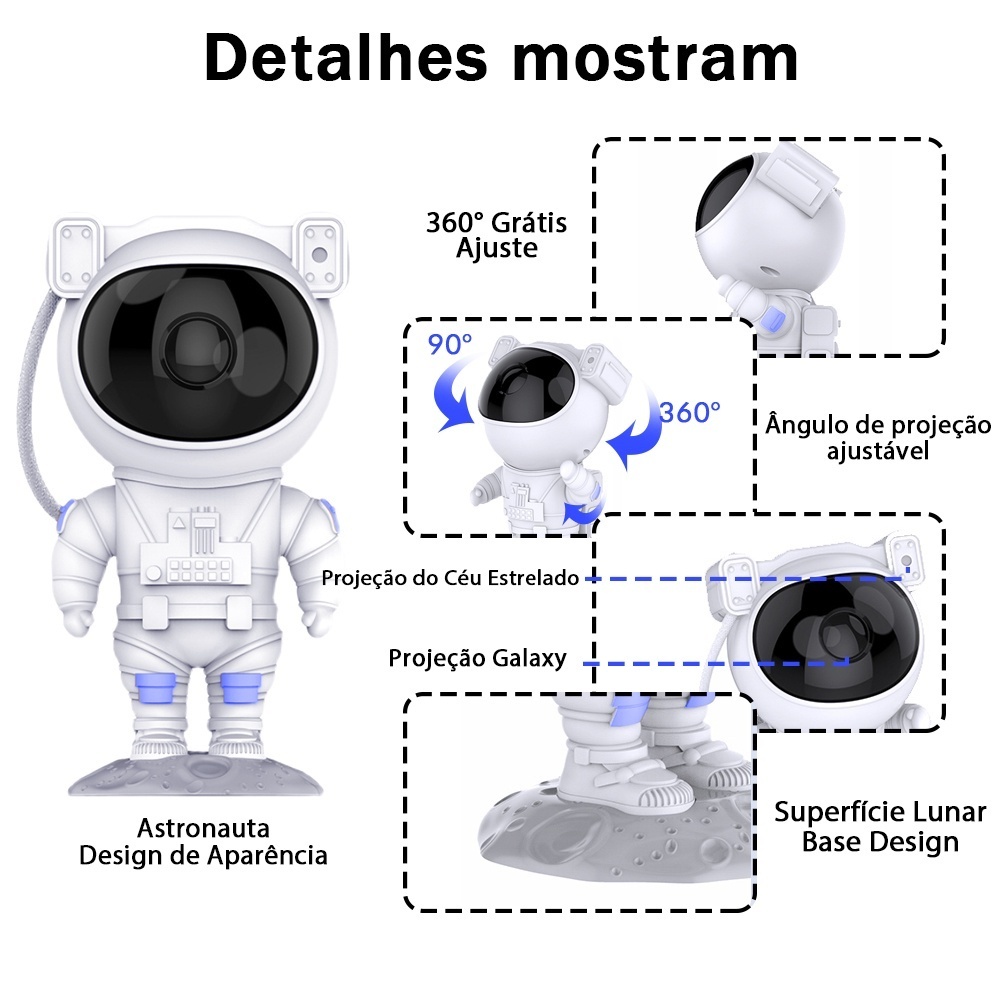 Projetor de luz com bluetooth noturna de astronauta para galáxia luz noturna estrelada  luz de teto