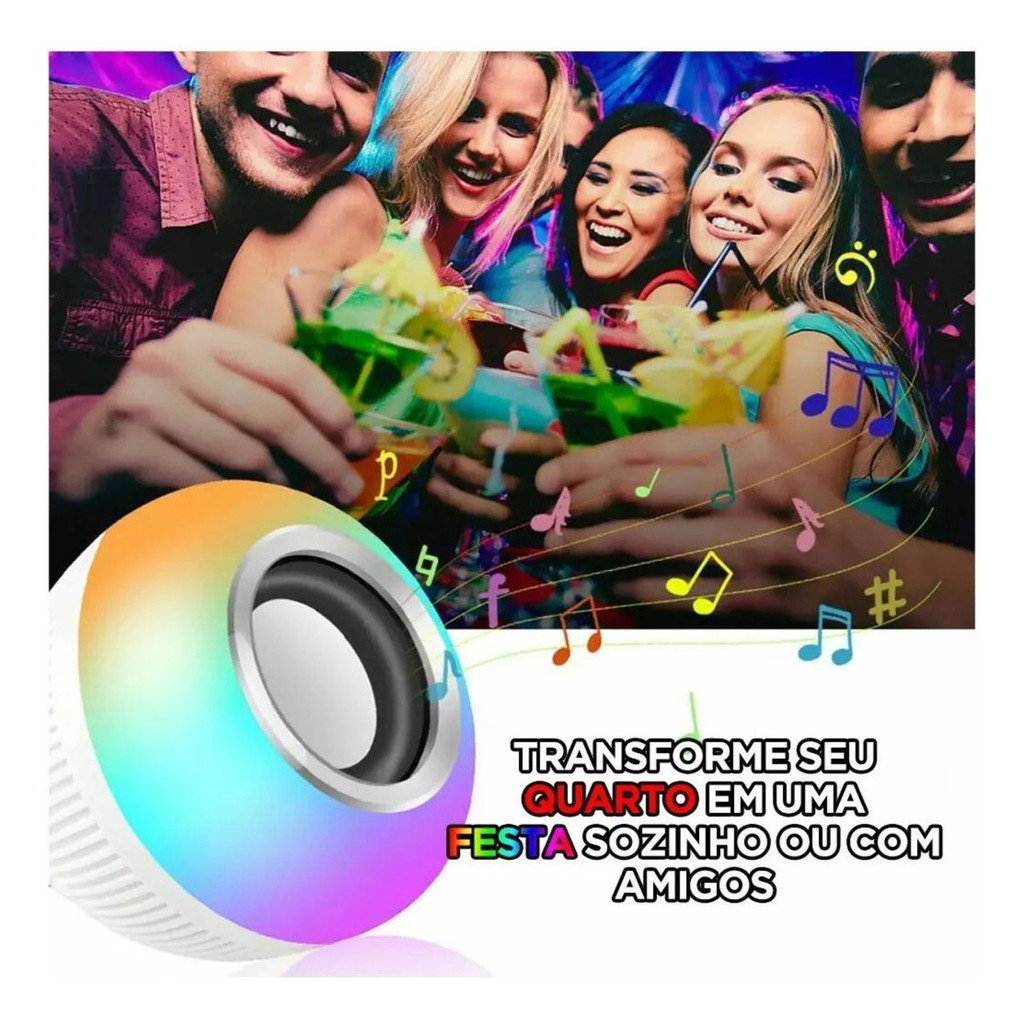 Lâmpada LED Musical Bluetooth RGB E27 com Controle Remoto 12W