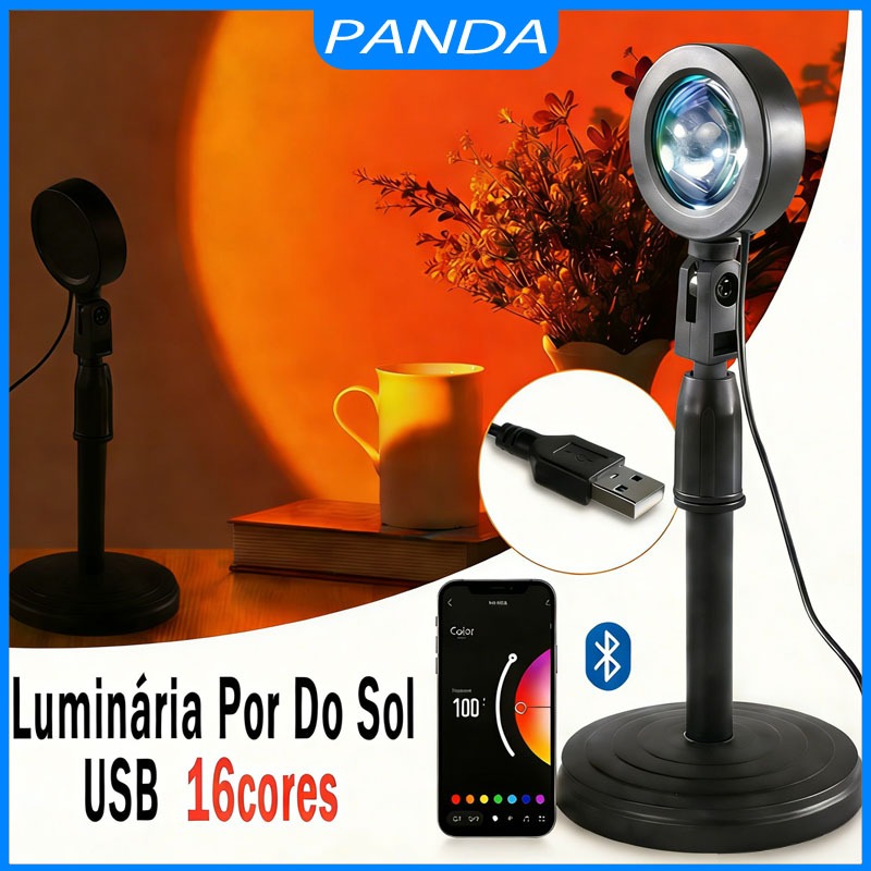 Luminária Por Do Sol Luz Noturna RGB Projetor Led Sunset USB 16 Cores Ajustáveis APP Bluetooth para Fotografia Festa