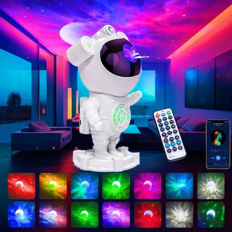 Astronauta pra quarto com Luz Noturna LED com Bluetooth e Controle Remoto