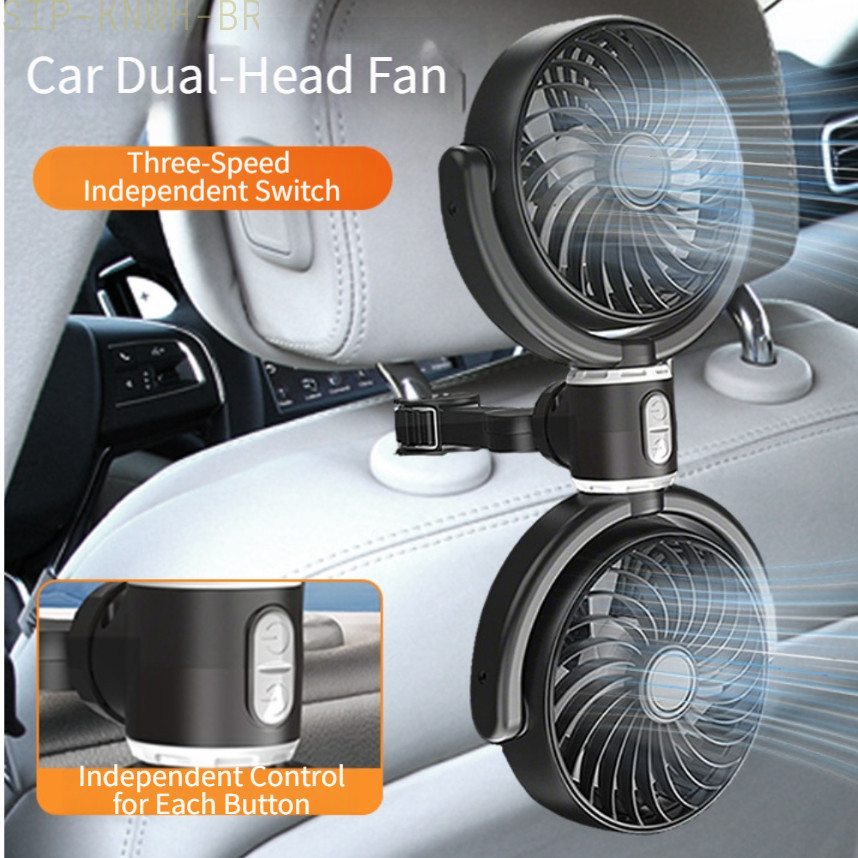 [SIP-KNWH-BR]Dual Head Car Fan Energy Efficient 12v 360 Degree Adjustable Foldable Arm Design-New In 11-