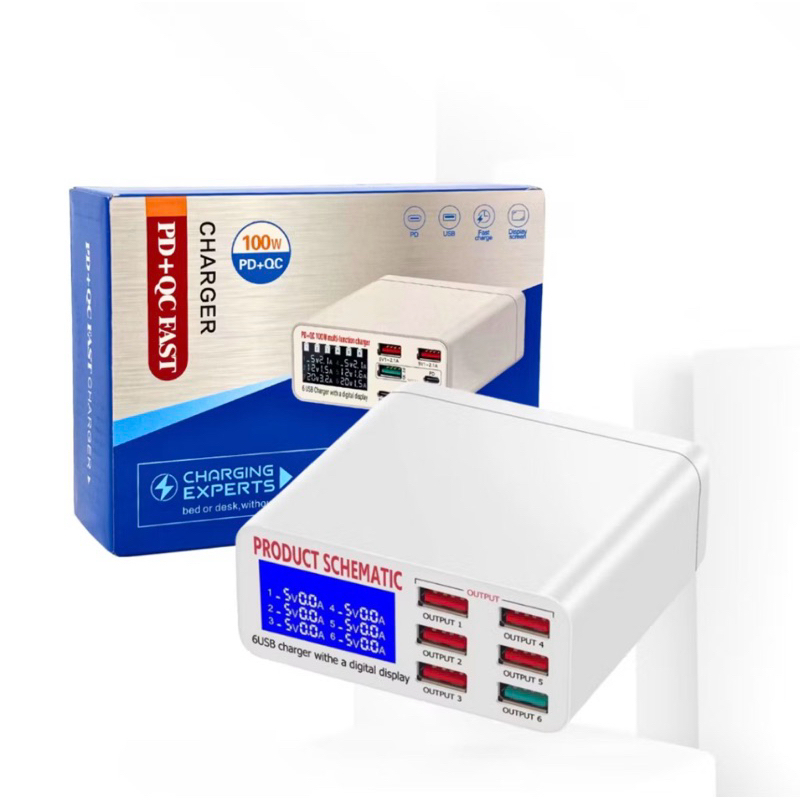 Smart Charger 6 Usb Ports Fast Charger Quick 3.0 Professional
