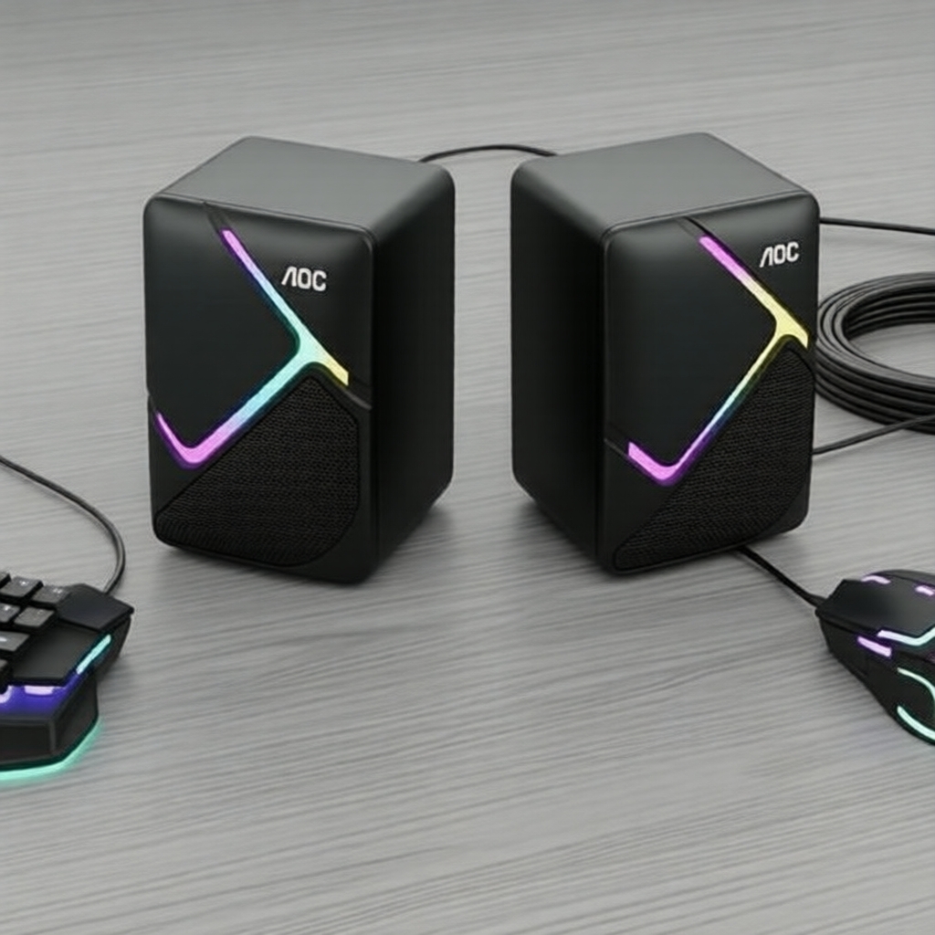AOC Gaming Speakers 360° Surround Sound Duplos Drivers Magnéticos de Alcance Completo Para PC & Esports