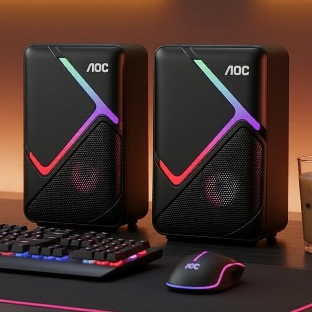AOC 2-Inch RGB Alto-falantes de Mesa para Jogos com Iluminação Gradiente Dinâmica para PC Gaming & Som Imersivo