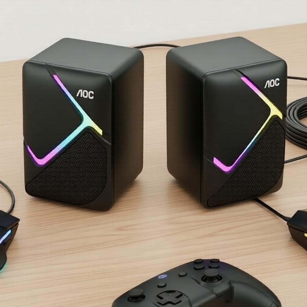 AOC PC Gaming Speakers, som envolvente 360°, alto-falantes de alcance total com duplo ímã, ideais para e-sports