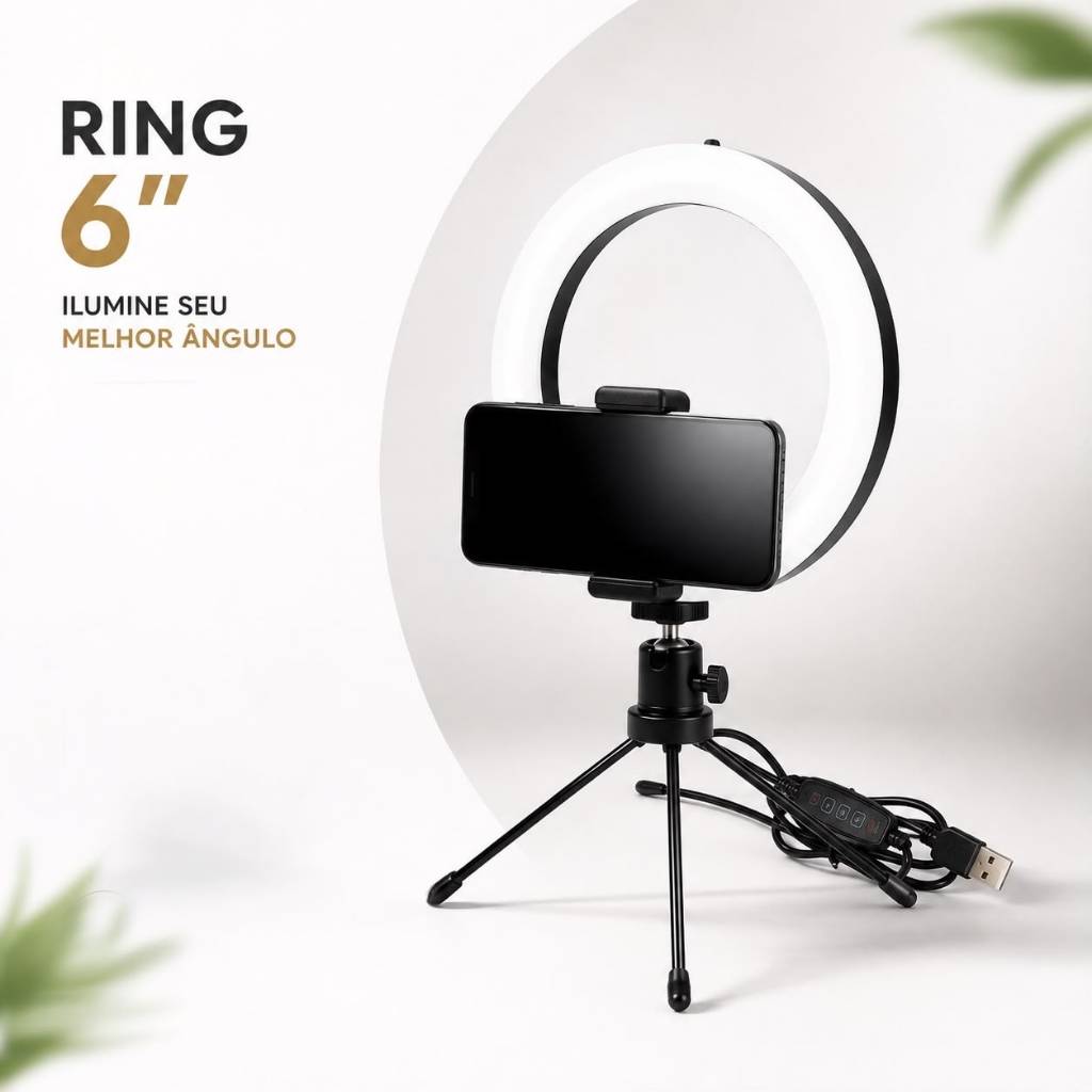 Ring Light Led Mesa Iluminador Pequena Tripé 6 Polegada 16cm Premium Youtuber