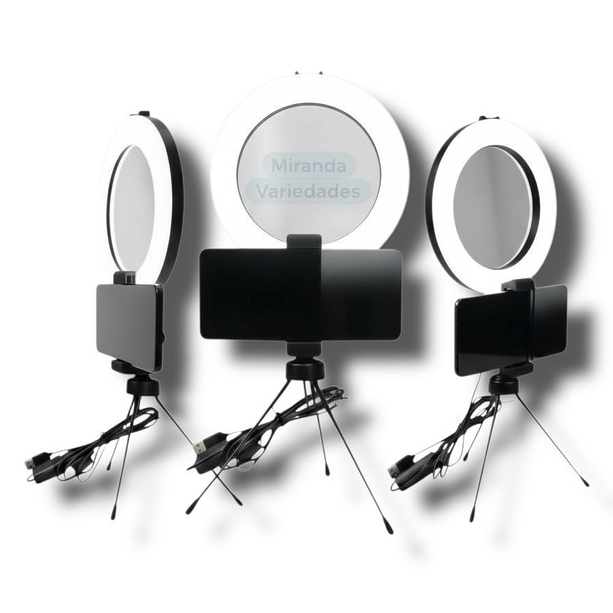 KIT 3 Ring Light Led Mesa Iluminador Pequena Tripé 6 Polegada 16cm Premium L